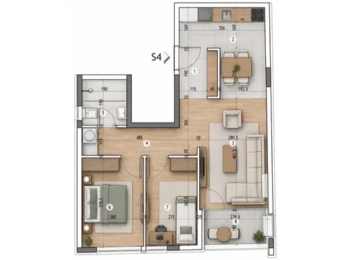 Novogradnja sa 8 stanova — Milana Blagojevića, Pantelej — raspored S4, II sprat, 57,67 m²