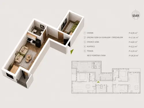 Novogradnja Pantelej – Durlan — raspored 34,59 m²