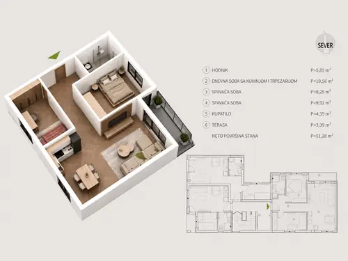 Novogradnja Pantelej – Durlan — raspored 51,28 m²