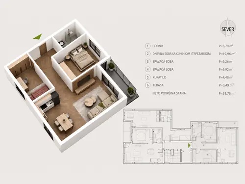 Novogradnja Pantelej – Durlan — raspored 51,75 m²