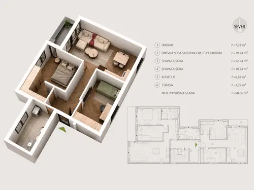 Novogradnja Pantelej – Durlan — raspored 58,66 m²